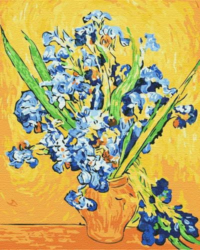 Artnapi Dipingere con i numeri, adulti con cornice, dipinta a mano fai da te, fiori – Vincent van Gogh iris | Kit per principianti e adulti | Set con colori acrilici e pennelli | 40 x 50 cm tela