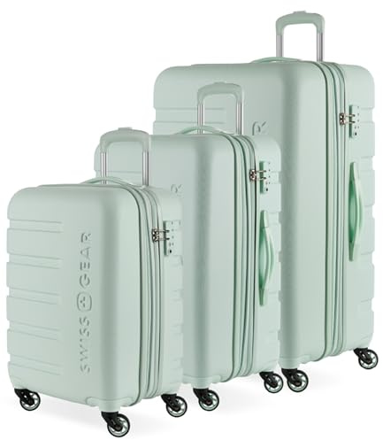 SwissGear 7366 Signature Hardside Expandable Luggage with Spinner Wheels, TSA Lock, Cup-Holder, Clearly Aqua, 3-Piece Set (19/23/27)