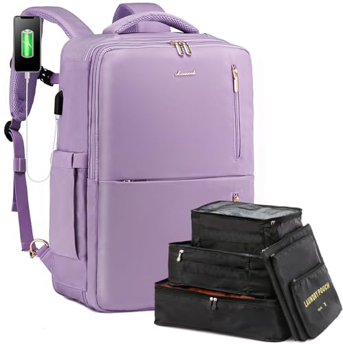 LOVEVOOK Damen Rucksack groß, Reiserucksack Damen 30l, Laptop Rucksack 17.3 Zoll, Erweiterbarer Cityrucksack Wasserabweisender Rucksack mit Nassfach Backpack Women für Uni Wandern Urlaub, Violett
