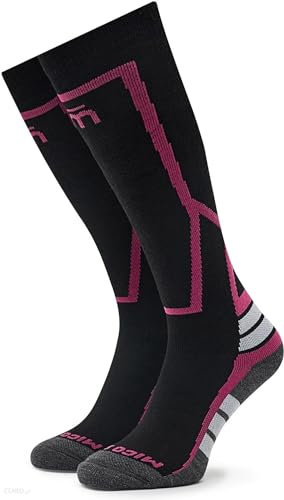 MICO Skisocken für Kinder Warl Control Medium Weight, Unisex-Kinder, Schwarz/Pink, 24-26