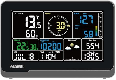 ECOWITT WS3910 Console incorporata 4-in-1 sensori per stazione meteo, display LCD a colori Wifi da 7,5 pollici con sensore CO2 per unità meteo WS69/WS90, controllo intelligente del collegamento IOT