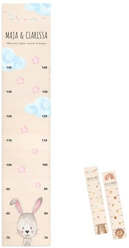 wunderwunsch® - Personalisierte Messlatte Kind Holz zum Kleben oder Aufhängen - Skala 70-140cm - Süße Dekoration für Baby- & Kleinkinderzimmer (Hase)