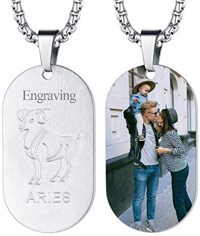 FaithHeart personalisierter Sternzeichen Widder Anhänger mit Foto Gravur Text Gravur herren Tierskreis Halskette für jungen männer damen
