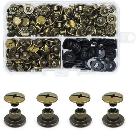 CANGCANG 100 Sets M5×4mm Chicago Screws Posts – Premium Metal Binding Screws with Cross Head for Leather Craft, Bookbinding, Bags, Belts, Collars & DIY Projects (Brone)