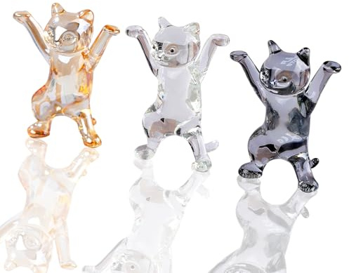 Movdyka 3Pcs Glass Hand Blown Art Cats Gifts for Women Cat Lovers Ornaments | Animals Collectible Keepsake Figurine for Animal Lovers, Funny Kitties Statue, Home Ornament, Table Centerpiece Paperweight
