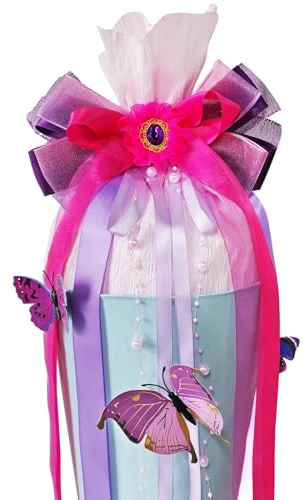 BOOMTOP Schleife Schultüte Mädchen Schultütenschleife Lila Zuckertüten Schleife mit 12pcs Schmetterling Deko Schultüte Bastelset 3D Schmetterlinge Schulanfang Dekoration Schultütendekoration