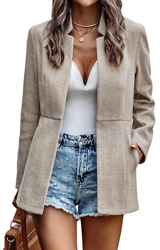 Jhsnjnr - Giacche da donna con apertura frontale, stile casual, per ufficio e business, cardigan, blazer a maniche lunghe, con colletto dritto, capispalla, Albicocca, L