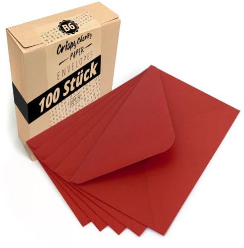 Japun - Briefumschläge (100 Stück) - DIN B6, 175 x 125 mm, rot | Kuvert aus 120 g/m² Papier, Umschlag mit Nassklebung ohne Fenster, für Einladungen zum Beschriften und Bedrucken