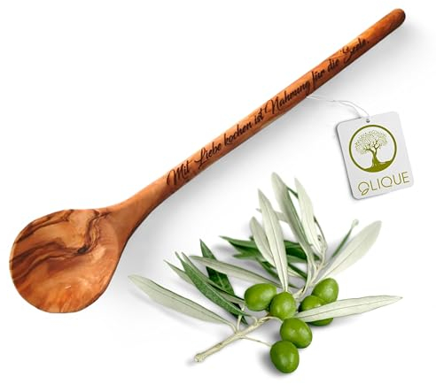 Kochlöffel personalisiert, Olivenholz - Handgemachter Holzkochlöffel mit Gravur als individuelles Geschenk