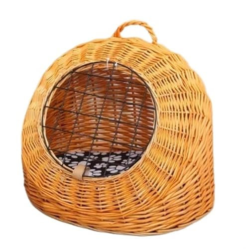 Hand-woven Natural Willow Cat Cage Outdoor Cat Cage Indoor For Pet Houses Pet Nest(Honey,54cm 44cm 51cm)