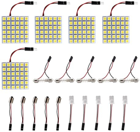 HUAZIZ 5 Stücke Superweiße energiesparende 5050 36-SMD-LED-Panel-Dome-Licht-Innenraum-Leseplatten-Licht-Dachdecken-Innenverkabelte Lampe + 5 Stücke Girlandenadapter