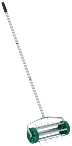 Crystals Manual Lawn Aerator Roller, Heavy Duty Grass Spikes Roller with 3-Piece Removable Metal Handle, Garden Rolling Tool for Lawn Aeration and Soil Maintenance, Green (Garden Aerator)