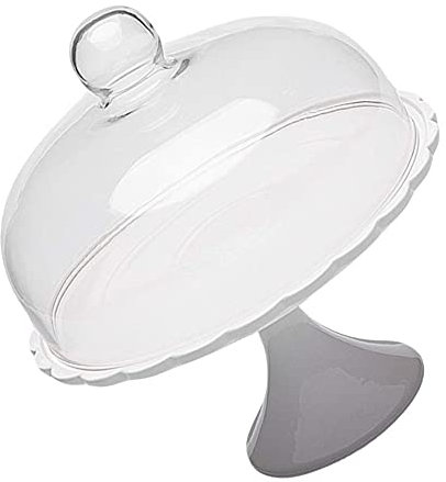 Cake Stand with Dome Ceramic Feet Cake Plate Server with Glass Bell Cake Showcase Centerpiece for Dessert Cheese Pastries-25X23.5X23.5CM