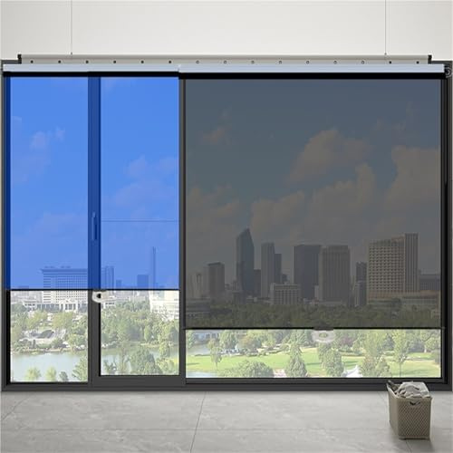 Cordless Thermal Insulated Window Blind, One-Way Mirror Privacy Roller Shade Spring-Loaded Reflective Tint PET Blocks UV & Heat, for Bedroom/Kitchen/Balcony, Custom Size 16-59Inch(Blue,22''W x 79''H)