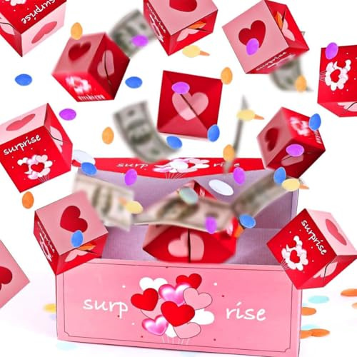 SOFPLATE Rosa Explosions Geschenkbox Herausspringende Geburtstagsgeschenkboxen Rotes Herz Liebe Romantisch DIY Kreativ Faltbar Hüpfend Valentinstags Überraschungsbox Für Hochzeit Jahrestag Muttertag E