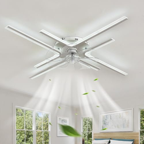 Grand Lampadario Con Ventilatore Da Soffitto Dimmerabile, Reversibile Ventilatore Da Soffitto Con Luce e Telecomando 6 Velocità Silenzioso Moderno Lampadario Ventilatore Timer, Blanc 86CM