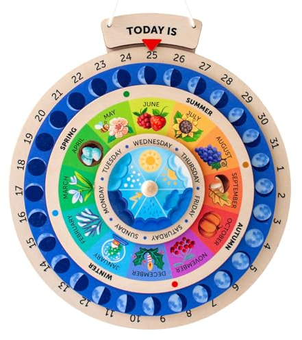 Ulanik Vemkel Ewiger Kalender aus Holz für Kinderjahreszeiten, Spiele für 3-Jährige, Holzspiel für 3 Jahre, Lernspiele für 3 Jahre, Vorschulspiele