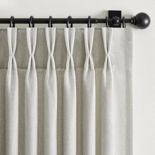 Drapenova Extra Long Semi Sheer Grey Beige Linen Curtains 108 Inches (9 FT) 2 Panels for Bedroom,Linen Textured Rustic Curtains with Hooks,Light Filtering & Acoustic for Living Room Large Window