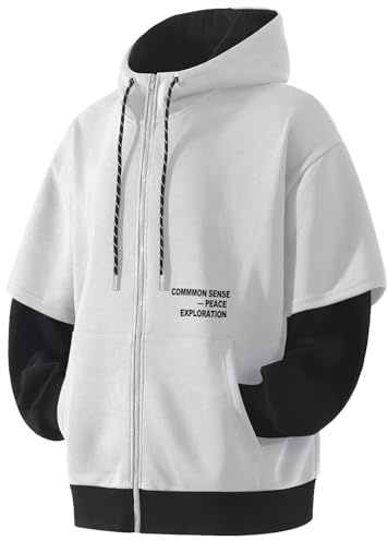 RUIZEHONG Felpa Uomo Zip con Cappuccio Cotone Felpe Blocchi di Colore Hoodies Sweatshirt Pullover Giacca con Cappuccio