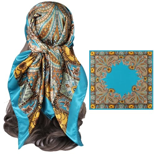 XIEXIESHER 1 Stück 90x90cm Seidentuch Quadratisches Damen-Kopftuch aus Polyester, Satin Haartuch Halstuch Schal für Halstuch Haarschmuck Bandanas, Elegant Quadratische Sch