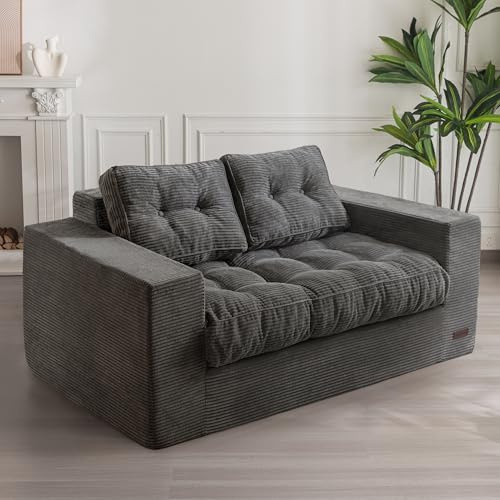 MAXYOYO 2-sits soffa manchester, stoppad golv soffstol med armstöd, loveseat benlös soffa med tuftad kudde och ryggstöd, stor bönpåse soffa för sovrum vardagsrum