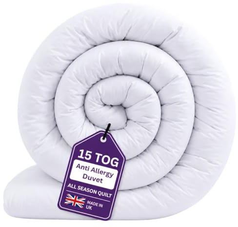 DTEX HOMES Single Duvet 15 Tog UK Made All Year Round Coverless Quilt for Cozy Nights- All Season Quilts, Anti Allergy and Machine Washable Coverless Duvet Single(135 x 200cm)