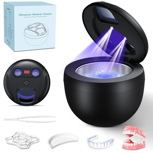 Ultrasonic Retainer Cleaner Machine, TechKen 45khz Cleaning Dental Cleaner with UV Light, Portable Digital Timer for Dentures, Aligner, Mouthguard
