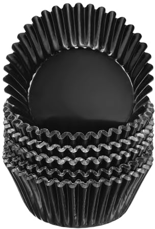 QUARKZMAN 100pcs Moldes para Magdalenas, Mini Forro Antiadherente para Cupcakes Envoltorios de Aluminio Papel Decoración de Tartas para Hogar Boda Aniversario Fiesta Pastelería, Negro