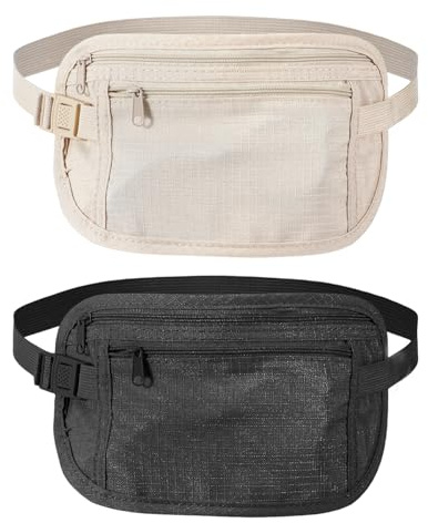 Guduling 2 Stück Bauchtasche Flach, Bauchtasche Reisepass, Verdeckten Geldgürteln für Bargeld Karten Reisepässe Schlüssel, Money Belt zum Laufen und Spazierengehen mit dem Hund
