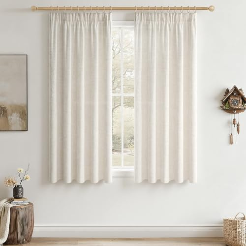 CUTEWIND Cortinas Infantiles Lino Blanco Cortinas Habitacion Juvenil 2 Piezas para Riel con Cinta Fruncidora 140cm de Ancho y 160cm de Largo, Translucide Modernas para Salon y Cocina Casa