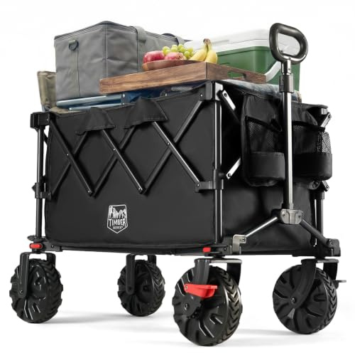 TIMBER RIDGE hopfällbar vagn XXL, 250 L, bredd med bromsar, lastkapacitet 150 kg, med dryckshållare för camping, shopping, trädgård