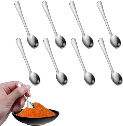 Lot de 8 petites cuillères à espresso en acier inoxydable, 7,5 cm, pour épices, sel et sucre, pour cuisine, café et dessert