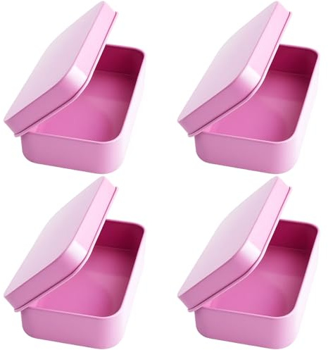 SurPse 4pcs Metal Tin Box, Small Tins with Lids,Mini Portable Rectangular Empty Tinplate Airtight Storage Container for Candy Favors, Crafts and Gifts