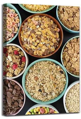 Full frame bowls dry breakfast cereal bran flakes muesli rolled Canvas Wall Art Decor For Bedroom Living Room Painting Large Framed Picture Posters Prints Bathroom Office Kitchen Artwork 20x30