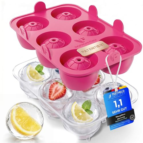 Neighbour’s Friend® Pink Eiskugelform XL – Stylische patentierte Eiswürfelform für Cocktails, Infused Water & Iced Coffee – 6 große runde Eiswürfel aus Platinsilikon – BPA-frei & spülmaschinengeeignet