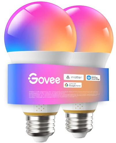 Govee 1600 Lumens Smart Light Bulbs, A21 LED Bulbs 100W Equivalent for Living Room, RGBWW Color Changing Light Bulbs Compatible with Matter, Alexa & SmartThings, CRI 90, E26 Base, 2.4GHz Only, 2-Pack