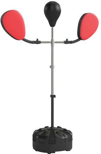 Soozier 3-in-1 Boxing Bag with Stand, Adjustable Height Punching Speed Bag Set with 2 Target Arms, Freestanding Boxing Bag for Training, Exercise, Fitness & Stress Relief, Black