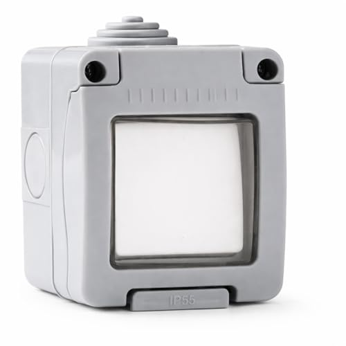 WEBMATEL Interruptor - Conmutador Estanco de Superficie IP55 10A 250V con Tapa de Portección Infantil