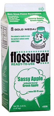 Gold Medal Flossugar (Sassy Apple – Green Colour, Apple Flavour) 1.47kg Carton – Ready Mix Sugar With Colouring and Flavouring to make Candy Floss/Cotton Candy/Fairy Floss