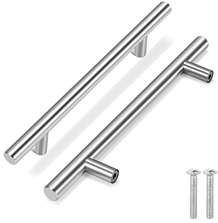 Flexzion 10 Stück Schrankgriffe, Möbelgriffe - 18cm, 128mm Bohrlochabstand Griffe für Küchenschränke, Solide Küchengriffe aus gebürstetem Edelstahl, Küchenschrank Türgriffe, Schubladengriffe, Silber