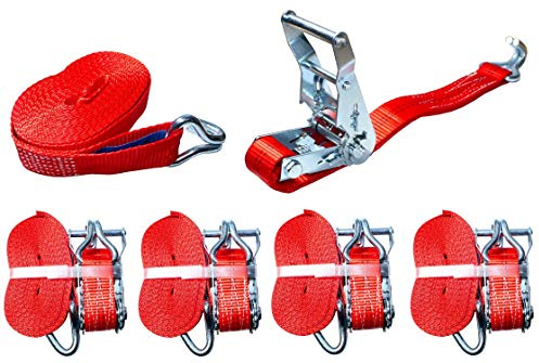 4 x Profi Spanngurt 1000 / 2000kg 6m 1t 2t zweiteilig 35 mm Ratschengurt mit Haken Zurrgurte DIN EN 12195-2