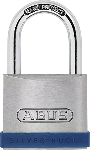 ABUS Vorhängeschloss Silver Rock 5/50 aus massivem Zink - mit Silikon Schutzrahmen - Kellerschloss u. v. m - ABUS-Sicherheitslevel 7 - Blau/Silber