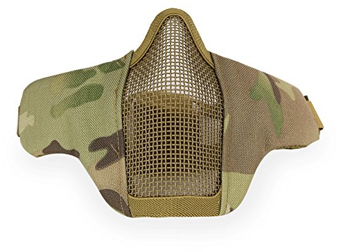 LEJUNJIE Verstellbare Halbmaske unter Dem Gesicht, Stahlnetz, Taktische Maske im Militär-Stil, bequem für Airgun/Jagd / Paintball/Outdoor / Radfahren, Multicam