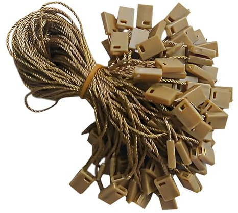 Trimming Shop 100 Stück Nylonschnur-Hängeetiketten, 17,8 cm, Preisschilder mit Schnappverschluss, Etiketten, Schnuranhänger, Hakenbinder für Kleidung, Schmuck, Display – Gold