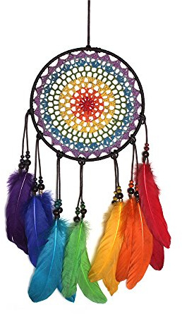 Dream Catchers Colorful Rainbow Handmade Ornaments Wind Chimes Rainbow Feather Dream Catchers for Gifts Wedding Ornament and Home Decorations