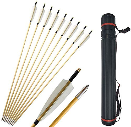 SHARROW 12st Bågskytte Pilar Träpilar Traditionell Träpil Handgjord Målpilar Fletching 5 tum Naturfjädrar med Pilkogare för Recurve Båge Långbåge (Typ 3)