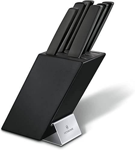 Victorinox Profi Messerblock, inkl. 6 Küchenmesser, Brotmesser, Santokumesser, Messer-Aufbewahrung, aus Holz, schwarz
