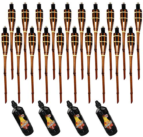 Moritz 20x Bambusfackeln Fackel 90 cm Dunkelbraun + 4X 1000ml Lampenöl Gartenfackel Ölfackeln Garten Deko Öllampe Wegleuchte