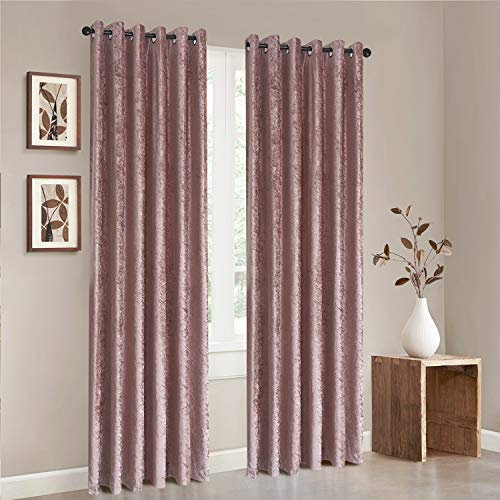 XXR LUXURY CRUSHED VELVET CURTAINS LINED EYELET RING TOP UK SIZES (Blush Pink, 46x54'')