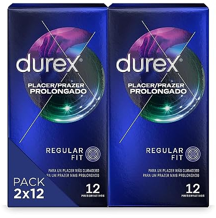 Durex Pack Preservativos Placer Prolongado, con Lubricante Performa de Silicona, Forma Easy-On, 2x12 condones